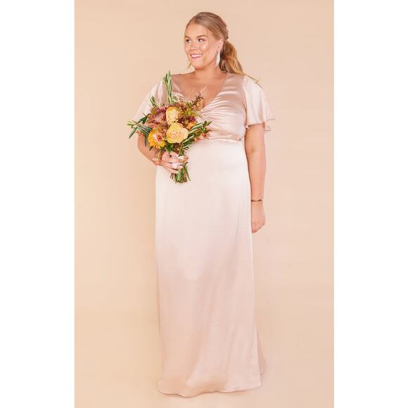 Show Me Your Mumu Rome Twist Gown Champagne Luxe Satin XS NWT - Picture 4 of 7